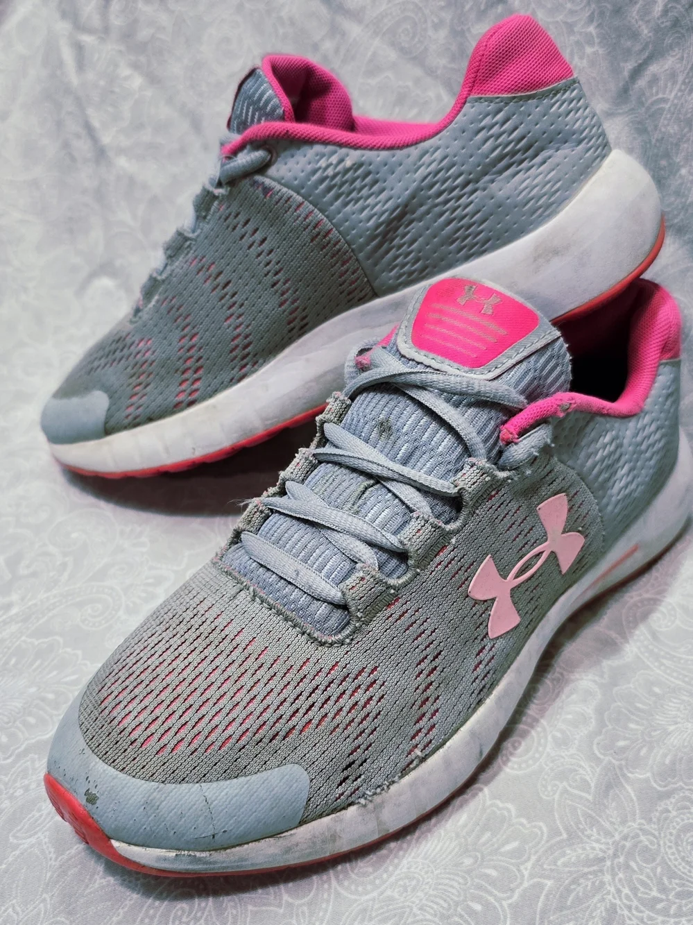 Under Armour UA Pursuit BP Running Shoes Gray Pink Women's 6.5 / Youth 5Y Micro
